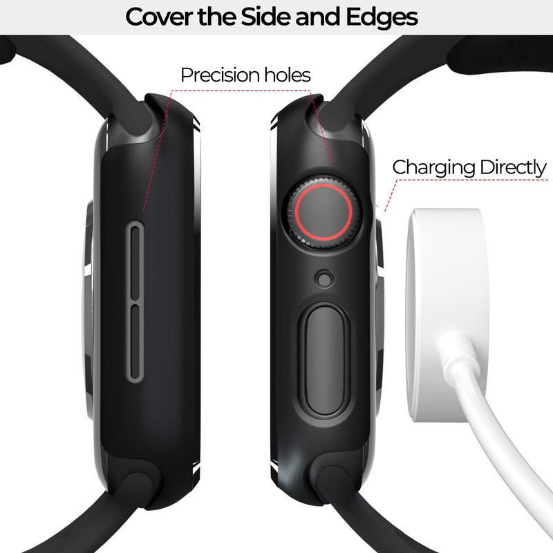 pzoz Compatible for Apple Watch Series SE2 /6/5 /4 /SE 44mm Case with Screen Protector Accessories Slim Guard Thin Bumper Full Coverage Matte Hard Cover Defense Edge for iWatch Women Men GPS (Black) - Image 4